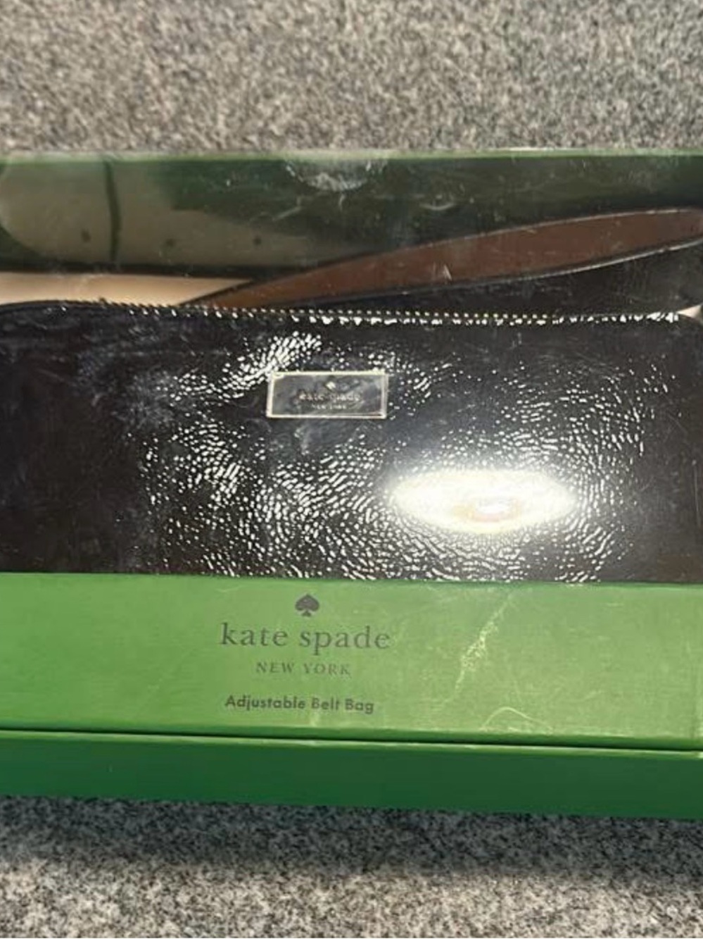 kate spade Black Patent Crossbody Belt Bag with Gold Plaque